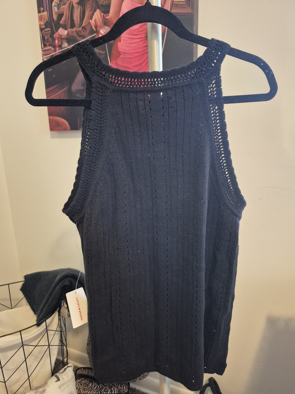 Lucky Brand Black Knit Tank Top with Textured Stitching